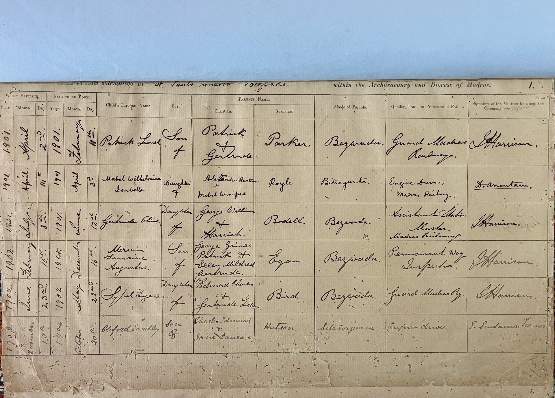 1901 baptism register cover