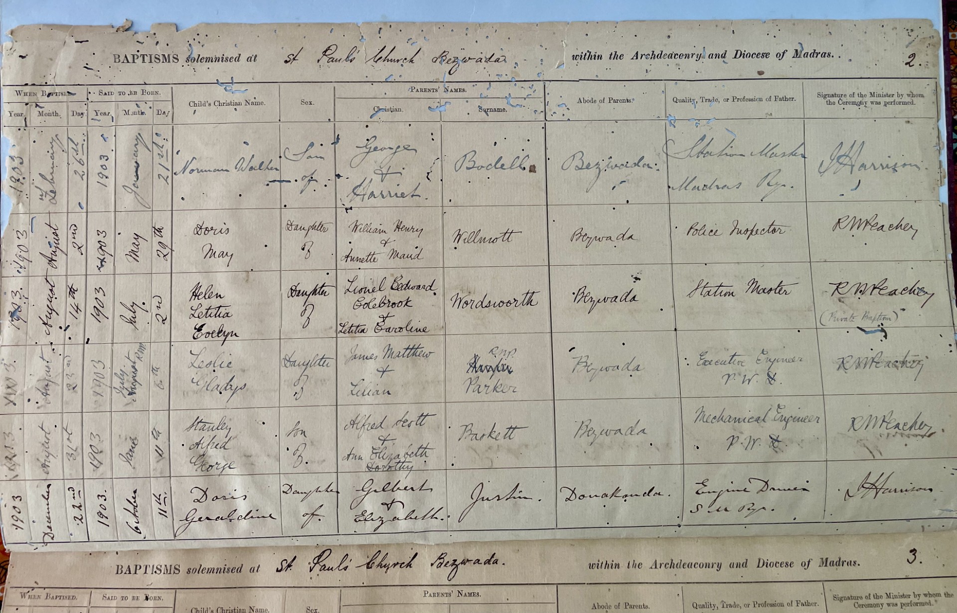 First baptism entries 1901
